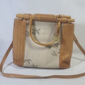 Brahmin Vintage Woven Straw Canvas Palm Tree Bamboo Crossbody Handbag Purse